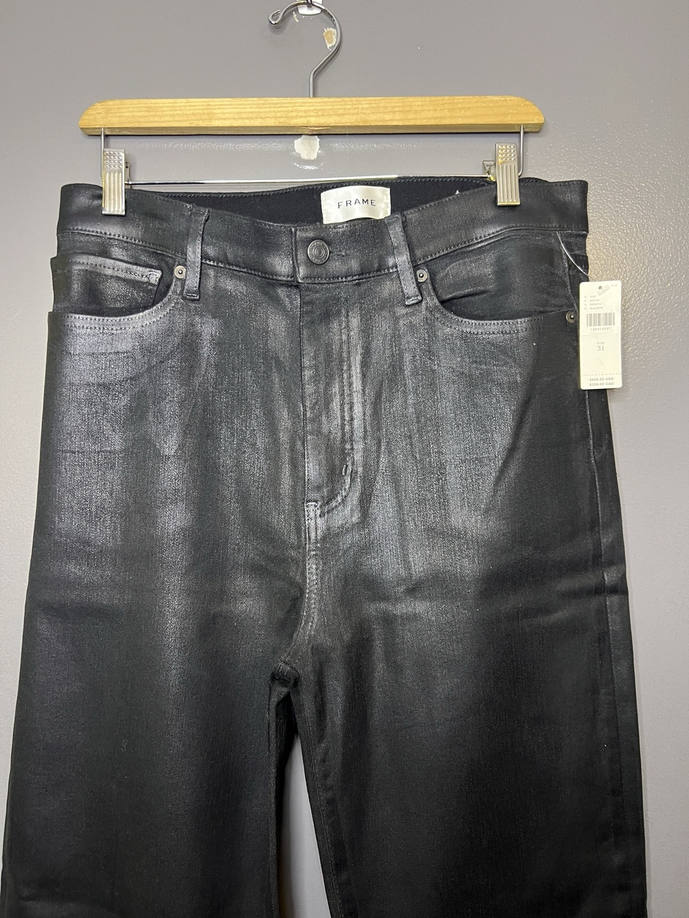 FRAME Le Sleek Straight Jeans Womens 31 Black Coated High Rise Straight Denim